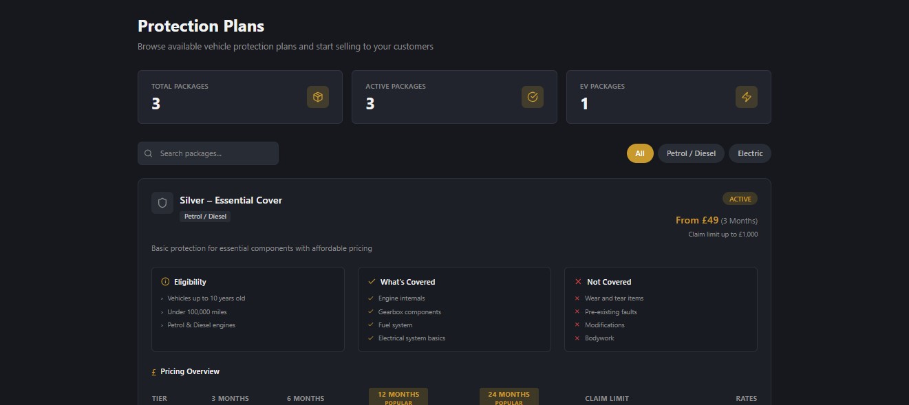 Protection Plans — Package Management & Coverage Details